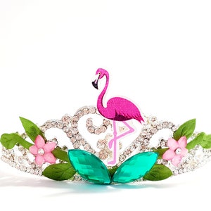 Tropical Summer crown Summer Birthday Party Outfit, 1st Birthday Summer Outfit, flamingo Tiara Crown, Princess flamingo Birthday Outfit