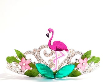 Tropical Summer crown Summer Birthday Party Outfit, 1st Birthday Summer Outfit, flamingo Tiara Crown, Princess flamingo Birthday Outfit