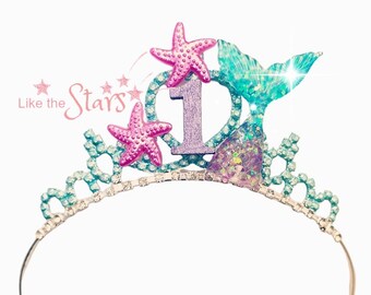 Verträumte Mermaid Tail Geburtstagskrone Tiara, Pink Lila Aqua blau