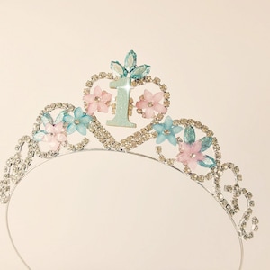 Verjaardag kroon, elk nummer verjaardag tiara, prinses verjaardag kroon, verjaardag tiara, pastel roze blauwe kroon, foto prop voor verjaardag outfit