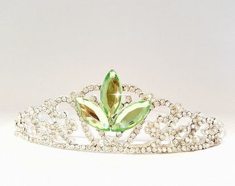 Princess Tiana Crown Fits Princess Tiana Birthday outfit, Princess Tiana tiara, Princess And The Frog Tiara, Green Metal Crystal Crown Tiara