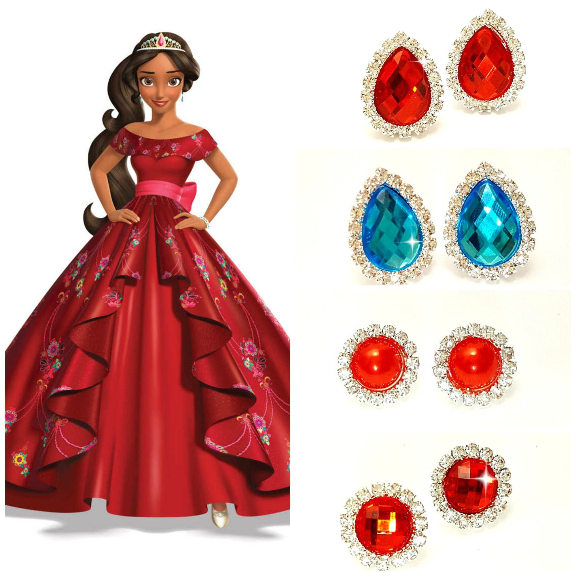 Princess Elena Earring Elena of Avalor Earrings PRINCESS EARRINGS Rhinestone Clip on Earrings blue Crystal Earring red Crystal Earrings Etsy