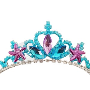 Mermaid Birthday Crown Tiara, Mermaid Birthday Party Crown Fits Iridescent Mermaid Birthday Outfit, Mermaid Costume, Aqua & Purple Crown
