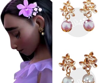 Isabella Madrigal Flower Earrings, Isabella Clip On earrings, Encanto Isabella Madrigal Gold Stud Earring, Isabella Birthday Outfit Costume
