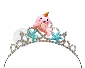 Narwhal Birthday Crown Fits Narwhal Birthday Outfit, Mermaid 1st Birthday Girl Outfit, Mermaid Photo Prop, Blue & Pink Crown, Princess Crown