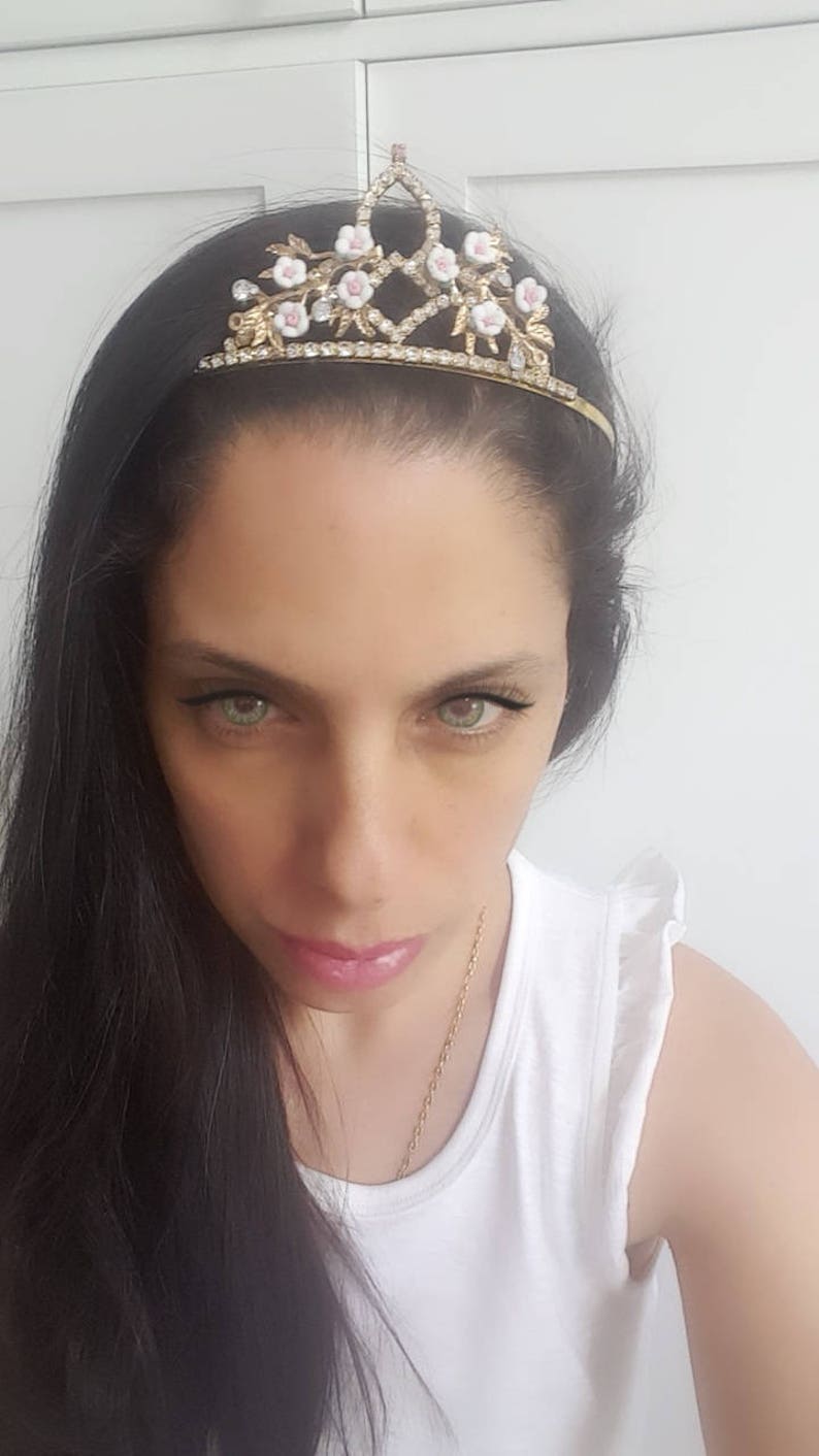 Girls Birthday Tiara Flower Girls Wedding Tiara Gold WEDDING FLOWER GIRLS Crown Pink gold flower Tiara Toddler Girls Birthday Crown
