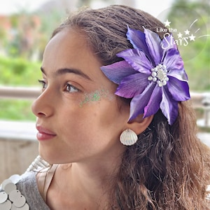 New Princess Ariel Flower, The Little Mermaid Purple Big Sea Flower Hair Clip Crystals & Pearls , Mermaid Costume Live Action