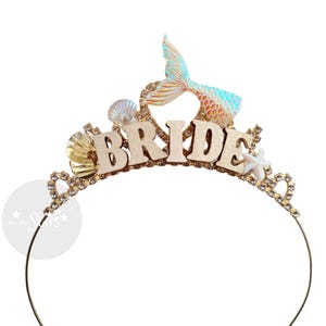 New Mermaid  Bridal Shower Crown II Bride Bachelorette Party Tiara Headband, Last Splash Beach Pool Party Gift, Tail & Shell Tiara