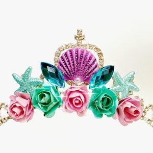 Birthday Mermaid crown Headband,Mermaid flower Tiara, Mermaid Birthday Outfit,Sea Shell Crown, Mermaid Photo Prop, Mermaid cake smash outfit