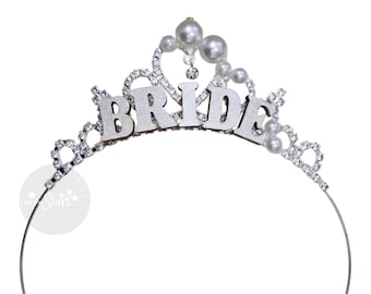 Hair Jewelry Pearls and Prosecco Bridal Shower Crown, Bride Bachelorette party Tiara, Decoration Gift, Bride To Be