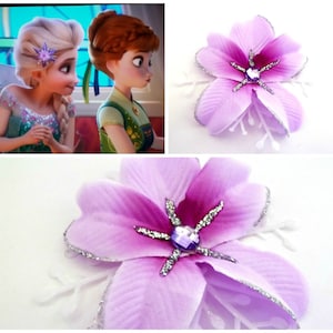 Frozen Fever Elsa Purple Hair flower, Elsa Purple Flower Hair Clip with Snowflake ,Frozen Fever Elsa costume accessory, Elsa Purple Flower