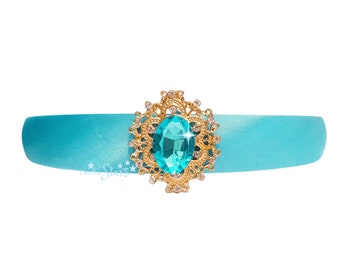 Royal Princess Jasmine Headband Tiara For Women & kids, Blue Satin Headband Great For Halloween Costume Birthday Outfit And Disney Trip