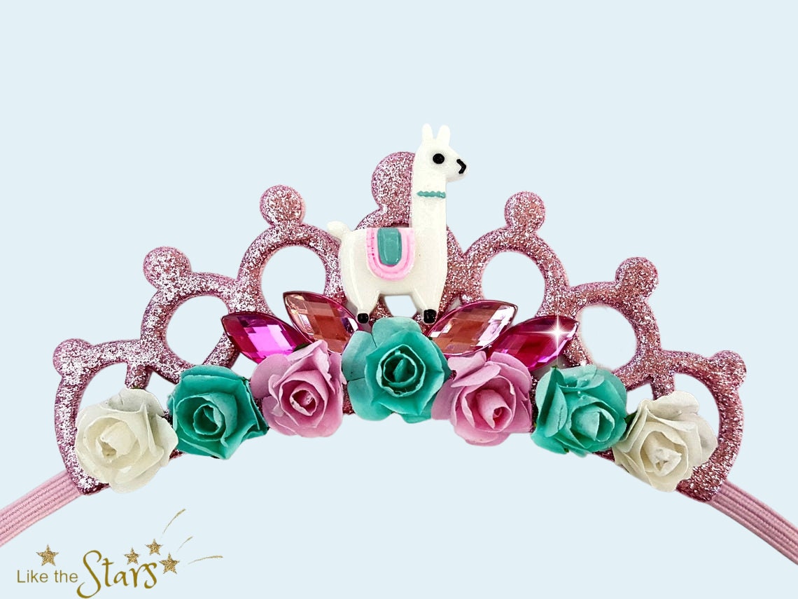 LunarCharm Geburtstags Stirnband & Glitzerschärpe - Blumen Krone Für Mädchen