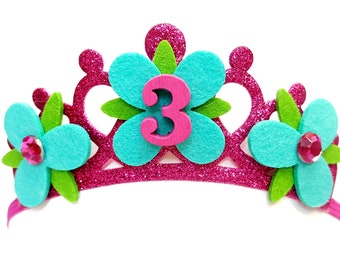 Delightful Queen Poppy Birthday Headband Fit Poppy Birthday Outfit Costume, Trolls Birthday Crown, Poppy Crown Tiara, Trolls Birthday Party