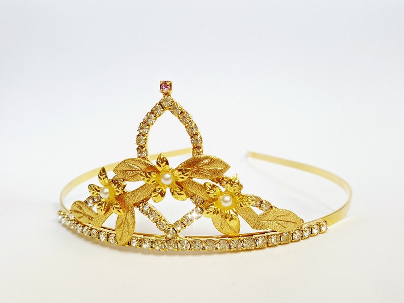 Girls Birthday Tiara Flower Girls Wedding Tiara Gold WEDDING FLOWER GIRLS Crown Pink gold flower Tiara Toddler Girls Birthday Crown
