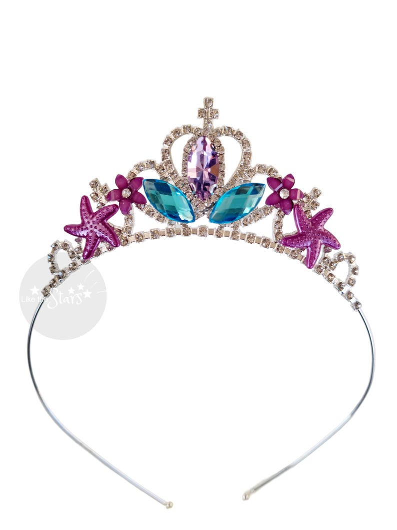 Corona de sirena para niñas, diadema de sirenita ideal para cumpleaños, accesorio para fotos de sirena, color morado y verde azulado, ideal para niños y adultos. imagen 5