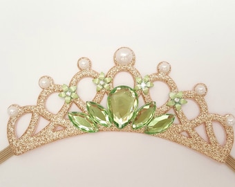 Princess Tiana Headband, Princess Tiana Elastic Headband, Princess And The Frog Tiara ,Green & Gold Crown, Princess Tiana Crown Tiara