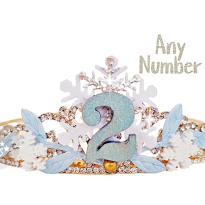 Diadème de couronne d'anniversaire givré personnalisé Elsa, couronne de reine des glaces flocon de neige, diadème de reine des neiges, bandeau Elsa, tenue d'anniversaire Elsa