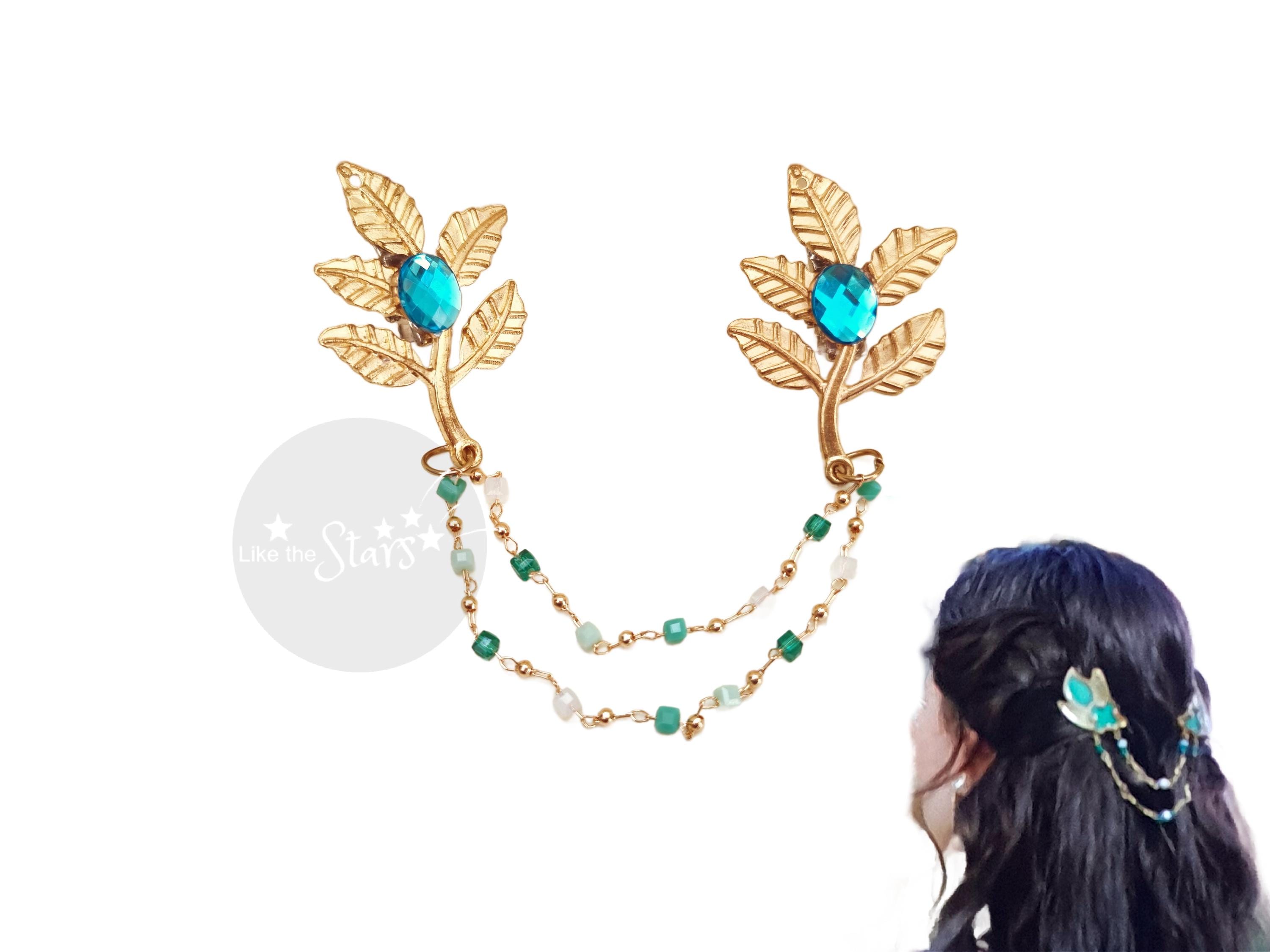 Handmade Jasmine Aladdin Gold Leaf Hair Chain Headpiece, Hair