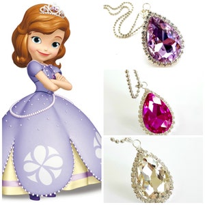 Princess Sofia Amulet, Sofia The first Crystal Charm Pendant Necklace, Sofia Purple Crystal Teardrop Fits Sofia Birthday Shirt Outfit Gift