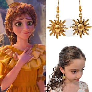 Pepa Madrigal Sun Dangle Earrings, Gold Sun Clip On Earrings, Encanto Sun Earrings, Encanto Jewelry, Encanto Birthday Outfit Costume