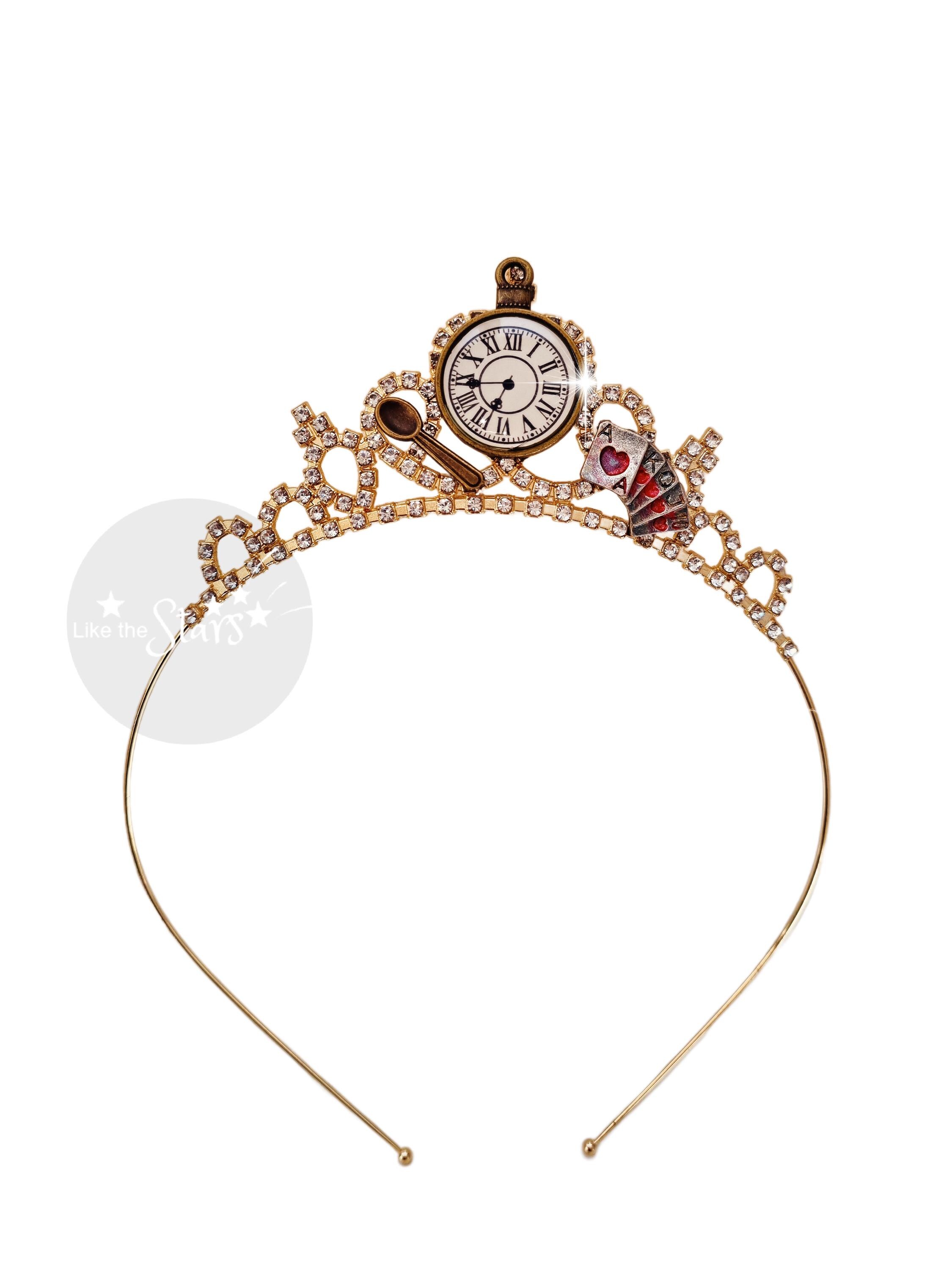 Alice in Wonderland Crown Tiara, Jeweled With Clock Key Eat Me