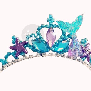 Mermaid Tail Crown Tiara, Mermaid Birthday Party Crown Fits Iridescent Mermaid Birthday Outfit, Mermaid Costume Dress, Aqua & Purple Crown