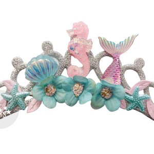 Zeemeermin verjaardag kroon, iriserende glinsterende zeemeermin kroon tiara, zeemeermin kroon past iriserende zeemeermin verjaardag outfit, zeepaardje & staart