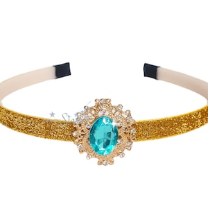 New PRINCESS JASMINE HEADBAND, Blue & Gold Satin Headband, Aladdin Halloween Jasmine Costume Cosplay Birthday Outfit Headband, Girls Gift