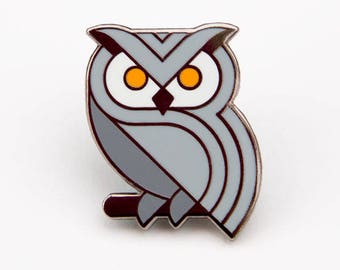 Owl Enamel Pin Badge #1 - Grey & Black Nickel