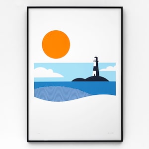 Lighthouse A2 limited edition screen print, hand-printed in 4 colours