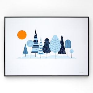 Woodland A2 limited edition screen print, hand-printed in 4 colours