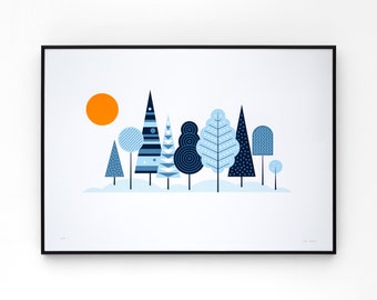 Woodland A2 limited edition screen print, hand-printed in 4 colours