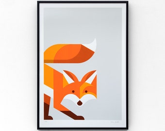 Fox A2 limited edition screen print, hand-printed in 4 colours
