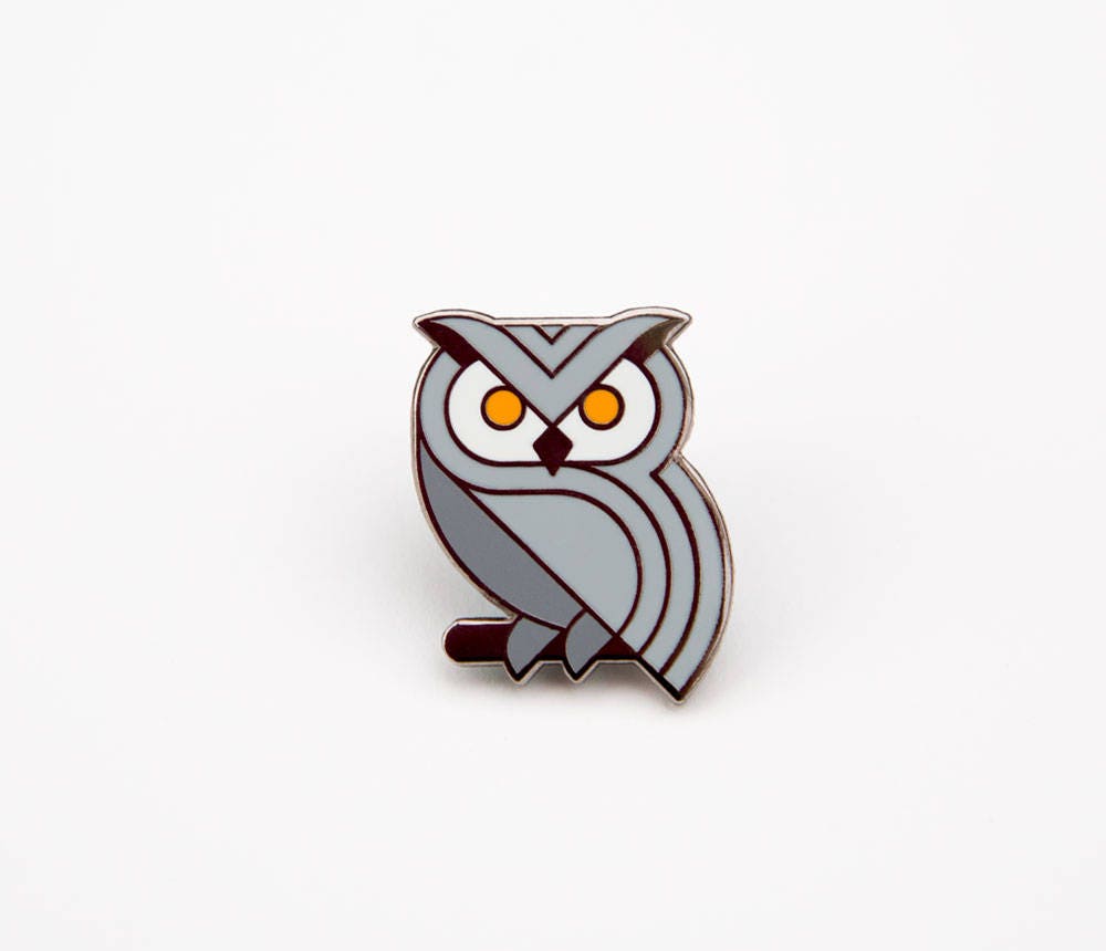 Owl Enamel Pin Badge #1 - Grey & Black Nickel