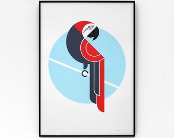 Parrot A2 limited edition screen print, hand-printed in 4 colours