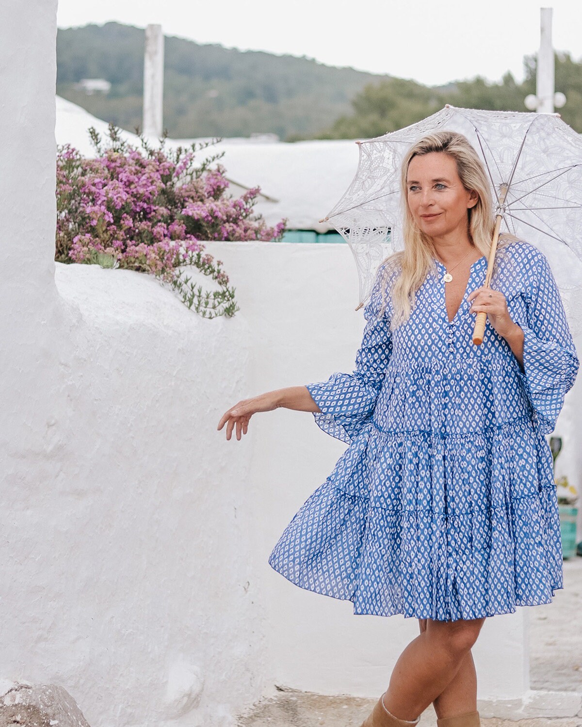 ibiza boho dresses Boho Cotton Mini Dress: Ibiza Hippie Tunic, Floral Print