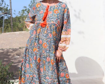 Boho  hippie Summer maxi flower Dress from Ibiza , ethnic hippie style, trendy boho fashion,must have summer dress ,vacation clothe , love