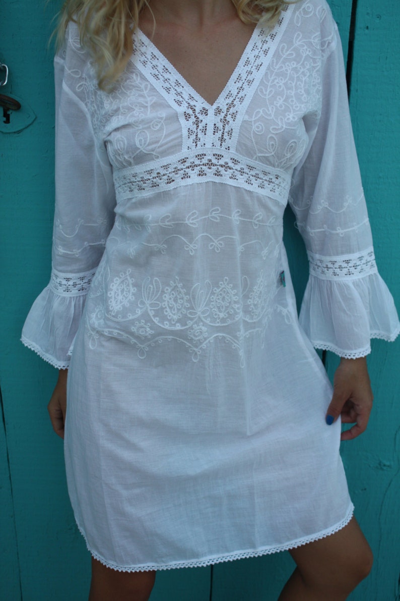Boho white dress with hand embroidery Fiona dress