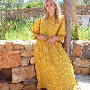 Yellow style boho beach fashion,maxi long bohemian dress made in hand block printed cotton ,sun flower print,plus size boho flower dress, image 5