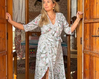 Boho Silky Maxi Wrap Dress: Emerald Green Party Outfit