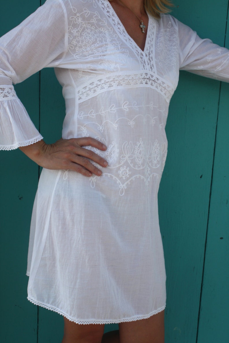Boho white dress with hand embroidery Fiona dress