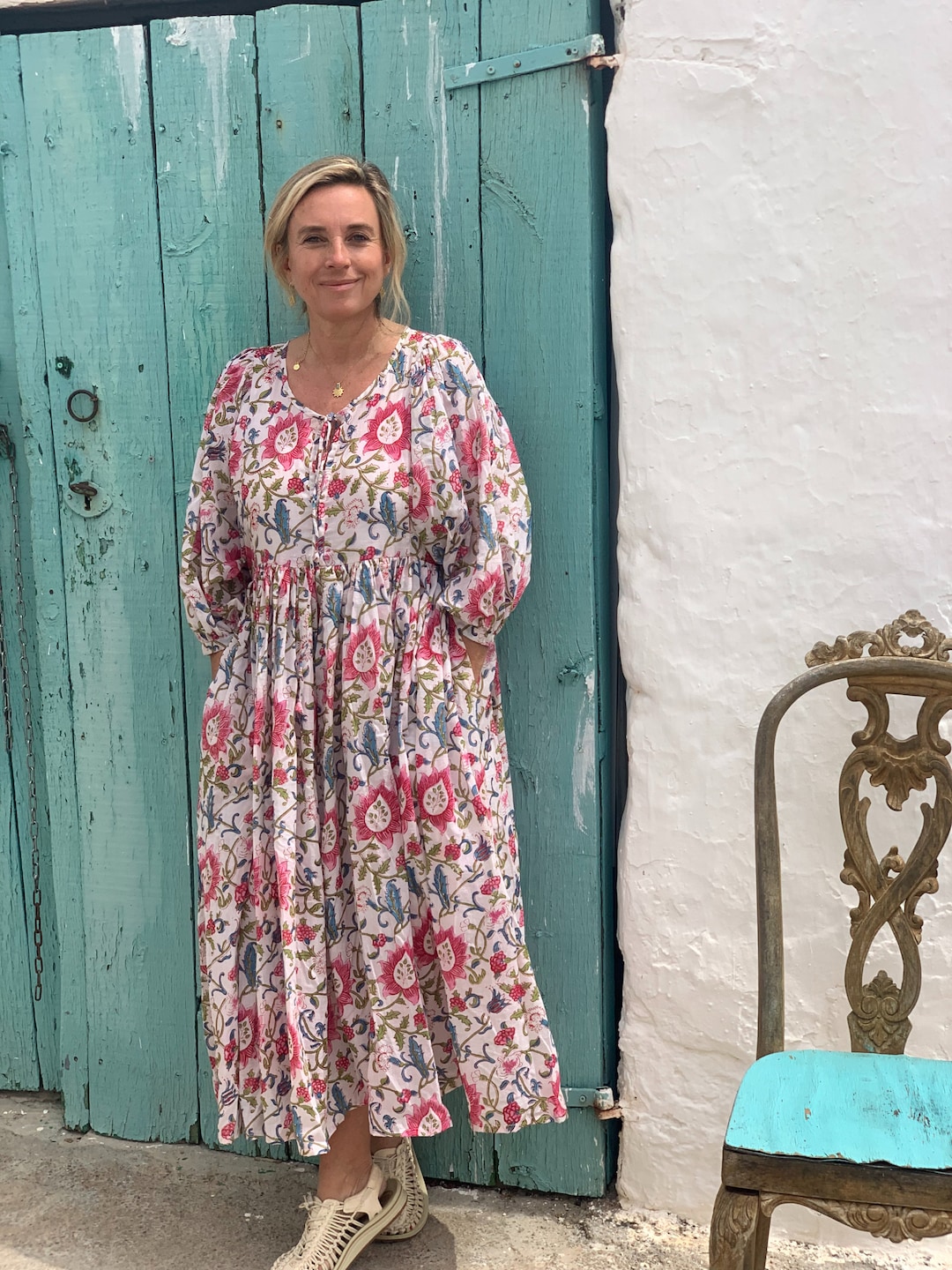 White Boho Flower Beach Fashion Dress, Long Bohemian Dress Soft Cotton ...