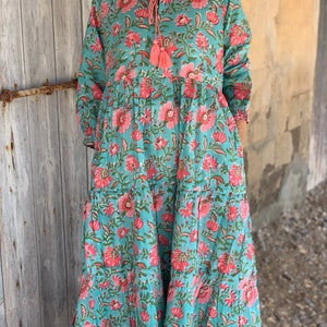Turquoise Maxi  flower Boho Dress,