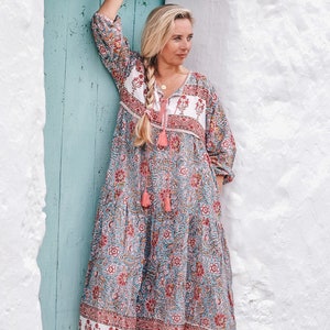 Boho dress, maxi plus size dress, beachwear , resort wear , hippy style cotton dress, long floral dress, summer festival clothing,plus size