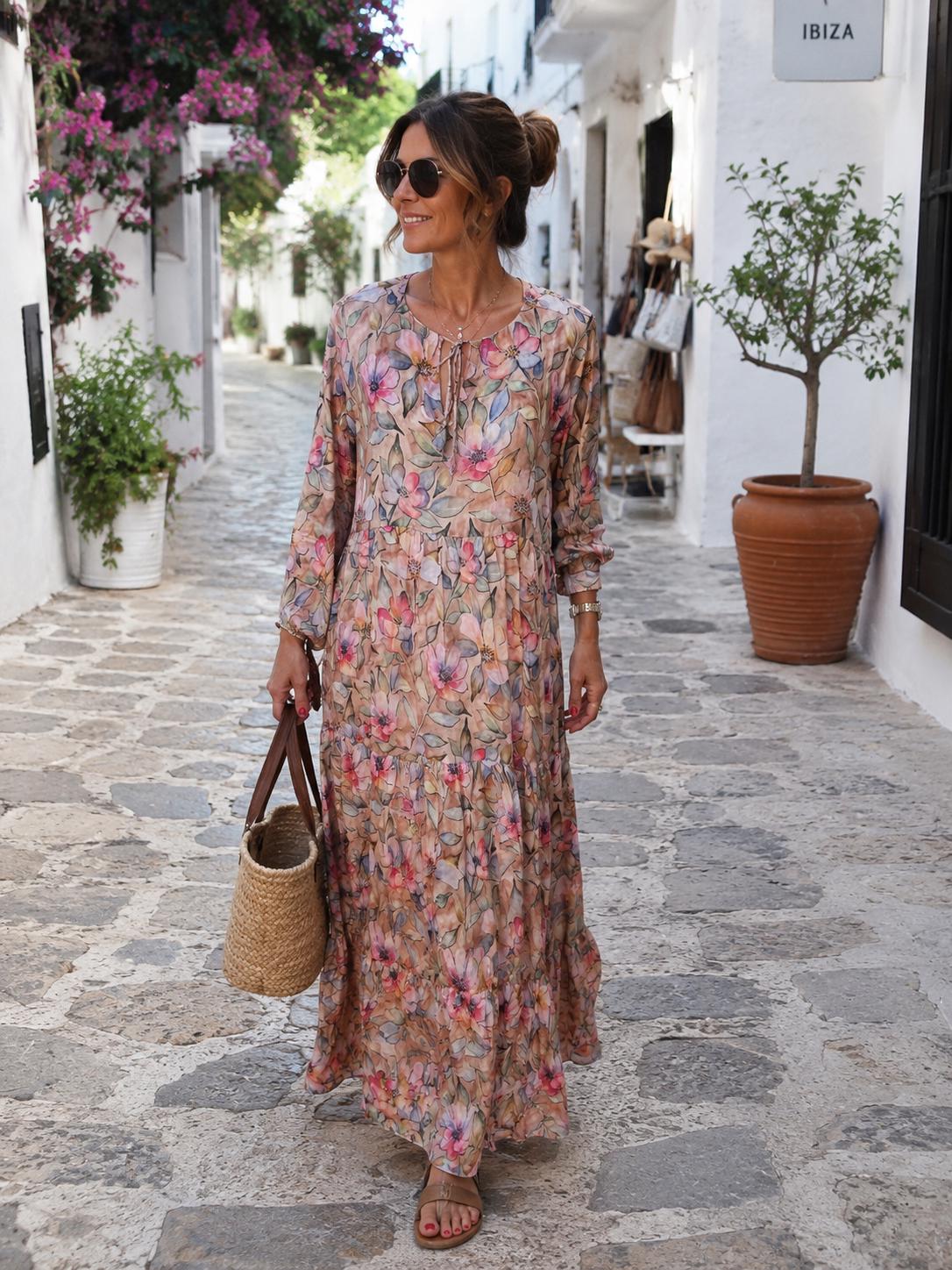 ibiza dress Bohemian Floral Print Maxi Dress: Resort Wear KissProm Off The Shoulder dpa-non-clothing-available Red bold and playful Size:PM