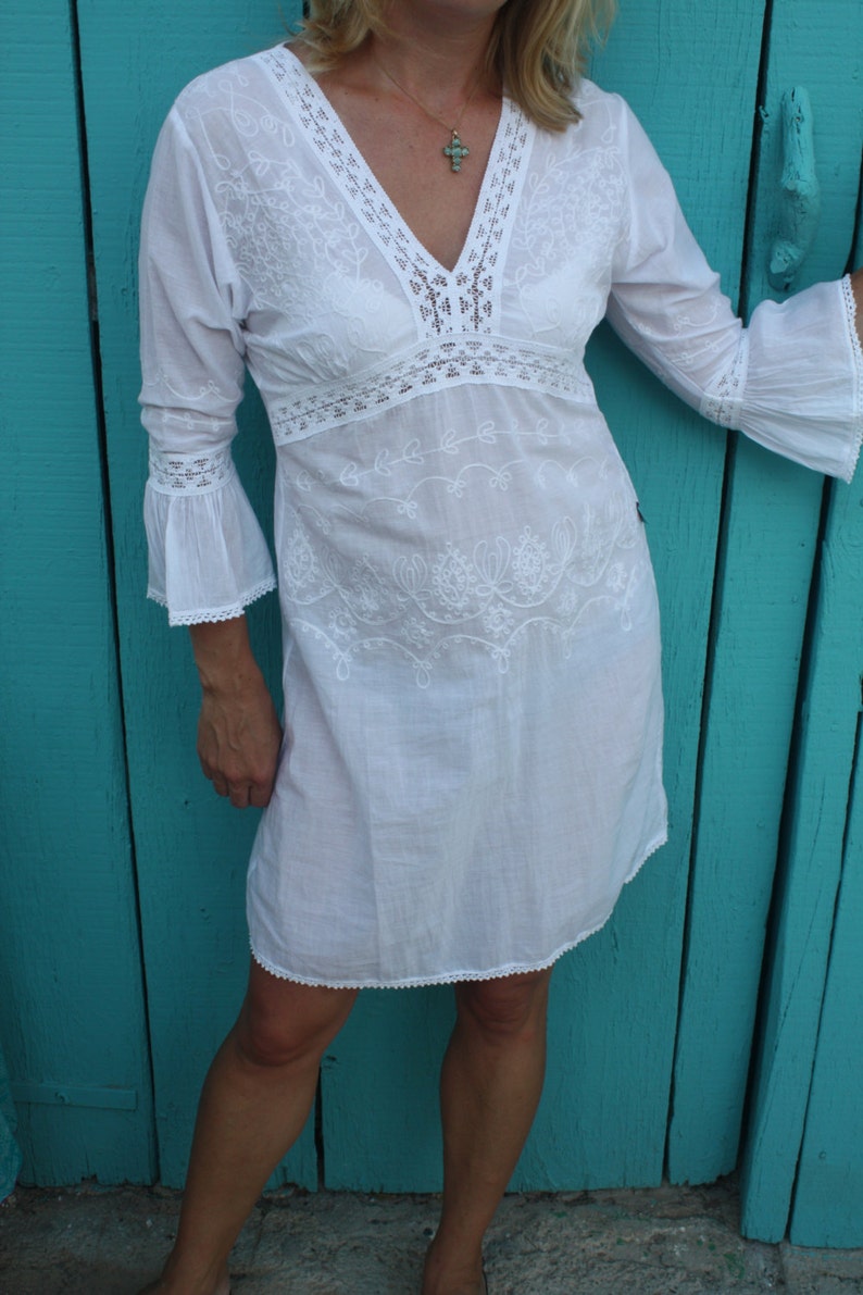 Boho white dress with hand embroidery Fiona dress