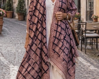Big size Sarong -Pareo , shawl in bohemian natural flower hand block print organic cotton