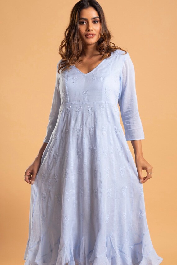 Vestido boho azul de playa hecho las mejores vacaciones de verano de muselina de algodon ropa de playa larga de muselina maxi ropa de mujer boho de gran tamano talla grande