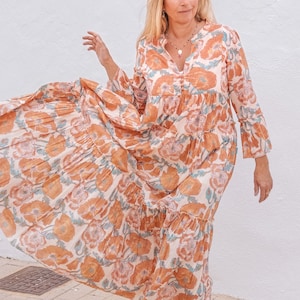 Bohemian flower printed maxi bohemian dress ,cotton print tunica , beach fashion , resort wear ,Ibiza fashion , hippie chic image 1